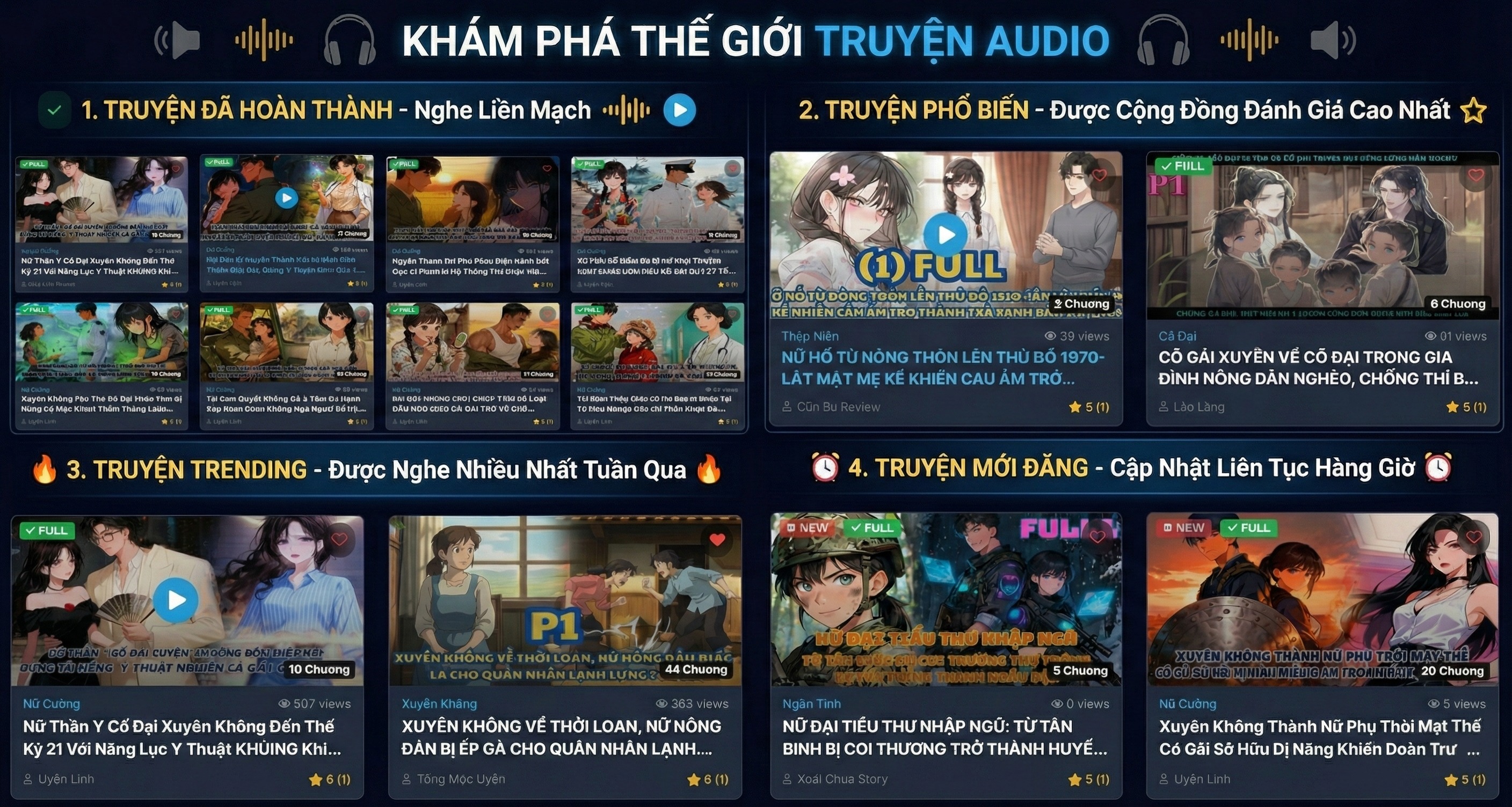 Các truyện được sắp xếp rõ ràng